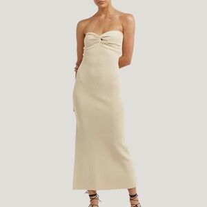 Cream Strapless ribbed twist front Dress size medium